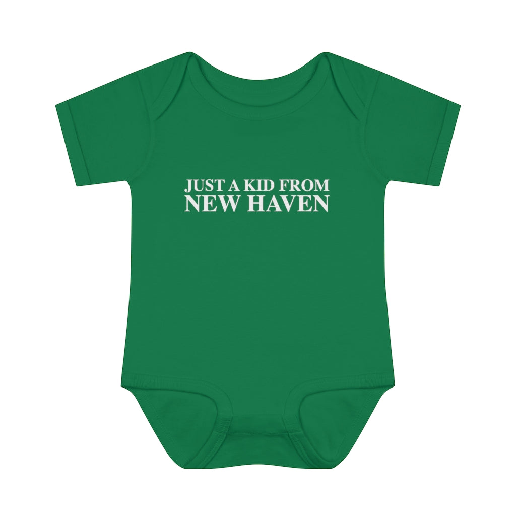 Just a kid from New Haven Infant Baby Rib Bodysuit