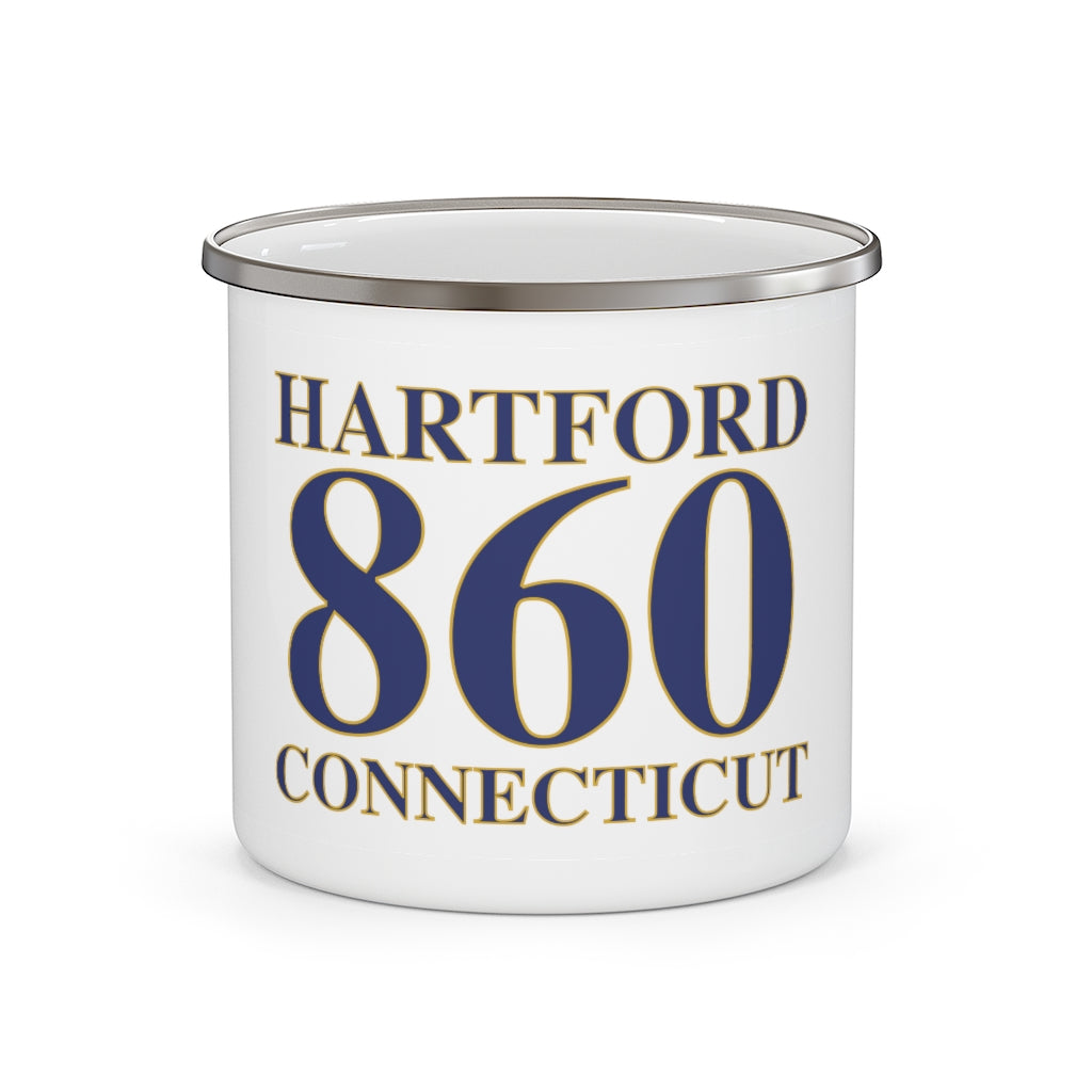 Hartford 860 Connecticut Enamel Camping Mug 860 Hartford Collection. Inspired by the Connecticut flag and the 860! Show off for your pride for Connecticut and Hartford!   Proceeds of this collection go to help build Finding Connecticut’s website and brand. • Free USA shipping   Click here to go to our home page 