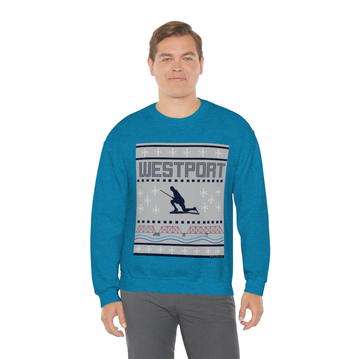 Westport Ugly Holiday Blue / White  Unisex Heavy Blend™ Crewneck Sweatshirt