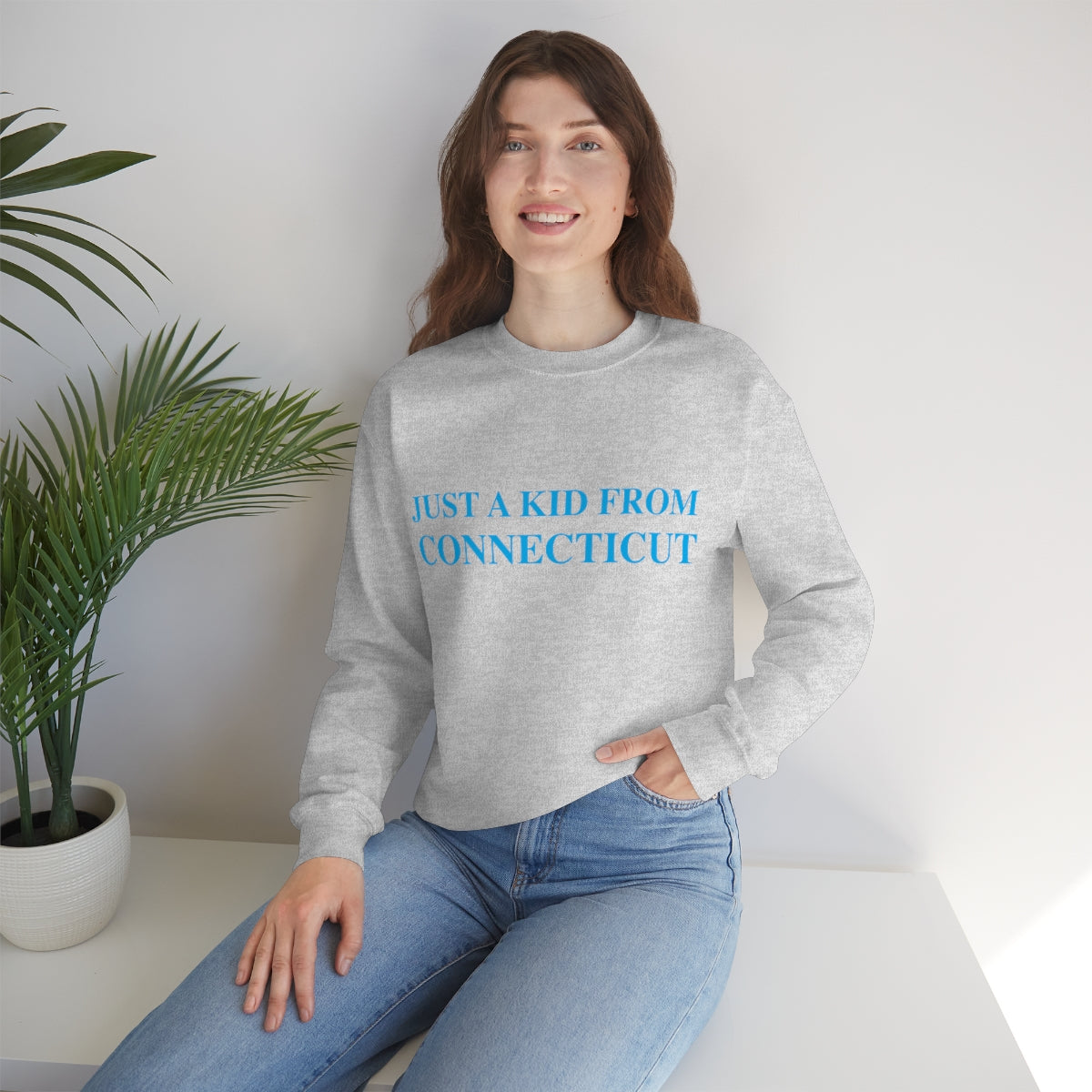 Just a Kid From Connecticut Unisex Heavy Blend™ Crewneck Sweatshirt - Blue Font