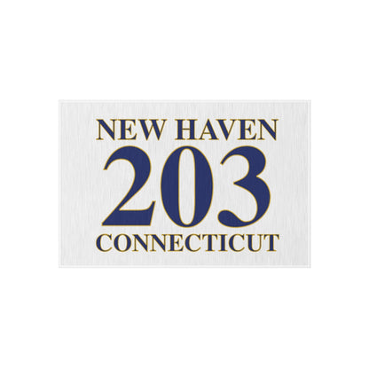 New Haven 203  Connecticut Outdoor Rug New Haven 203 Collection. Inspired by the Connecticut flag and the 203! Show off for your pride for Connecticut and Hartford!   Proceeds of this collection go to help build Finding Connecticut’s website and brand. • Free USA shipping   Click here to go to our home page 