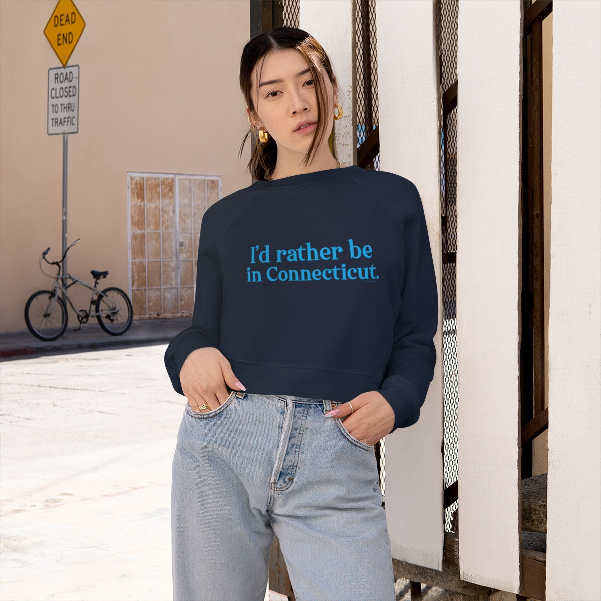 I'd rather be in Connecticut. Women's Cropped Fleece Pullover