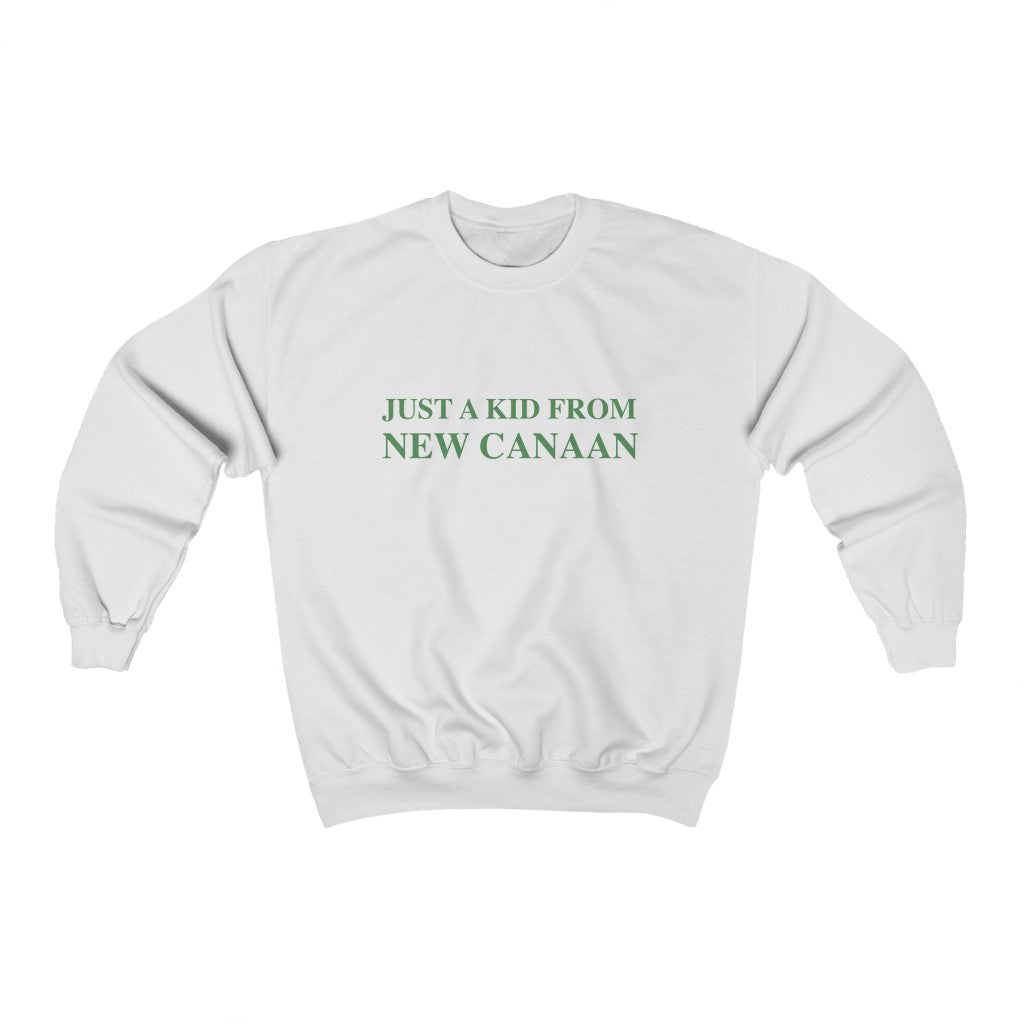  Just a kid from New Canaan Unisex Heavy Blend Crewneck Sweatshirt  Are you proud to be from New Canaan?  Show the world where you're from New Canaan! Represent New Canaan with this collection!   Proceeds from this collection help grow Finding New Canaan and Finding Connecticut websites and brands. 