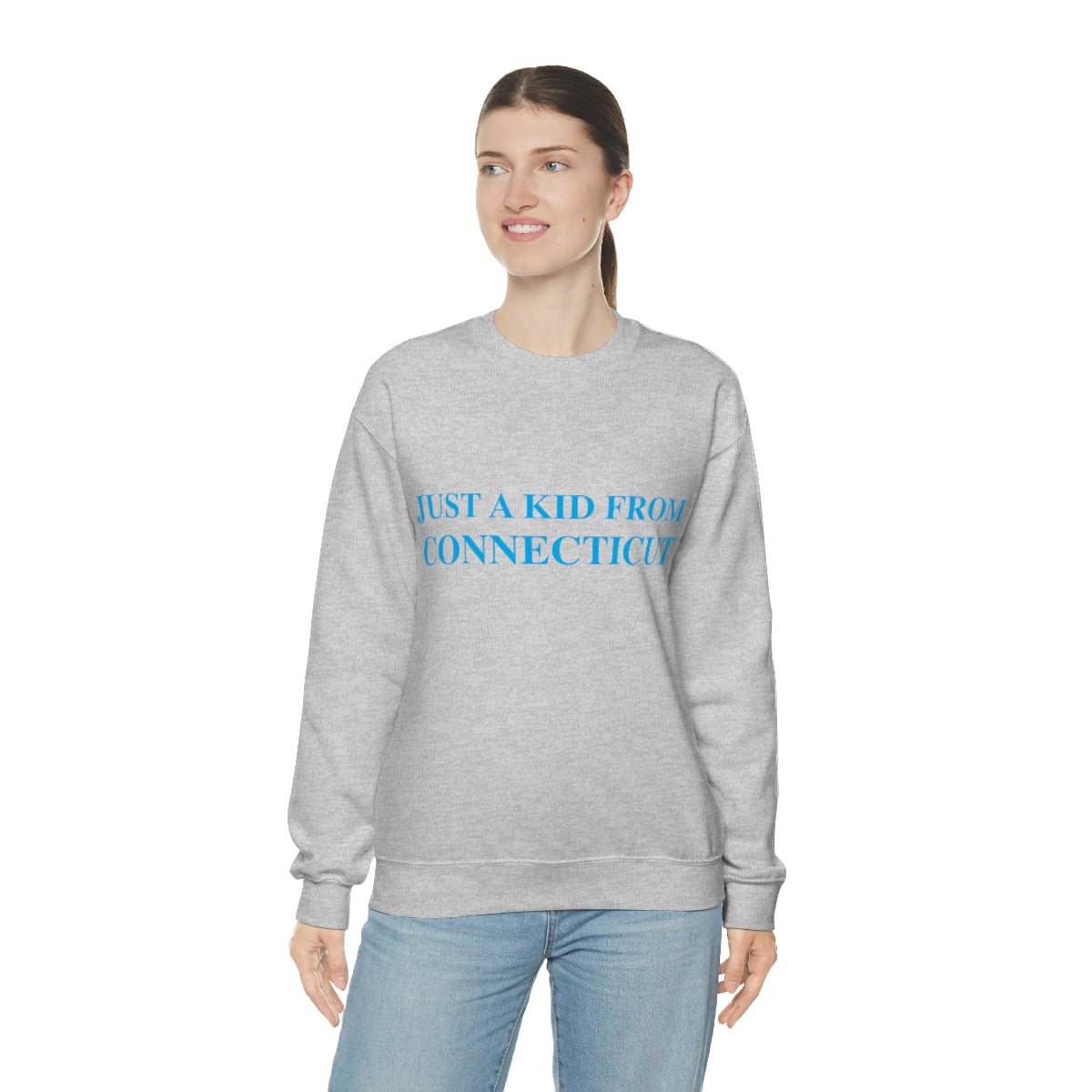 Just a Kid From Connecticut Unisex Heavy Blend™ Crewneck Sweatshirt - Blue Font