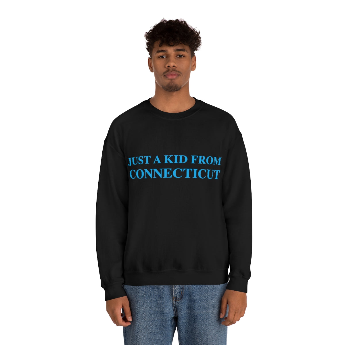 Just a Kid From Connecticut Unisex Heavy Blend™ Crewneck Sweatshirt - Blue Font