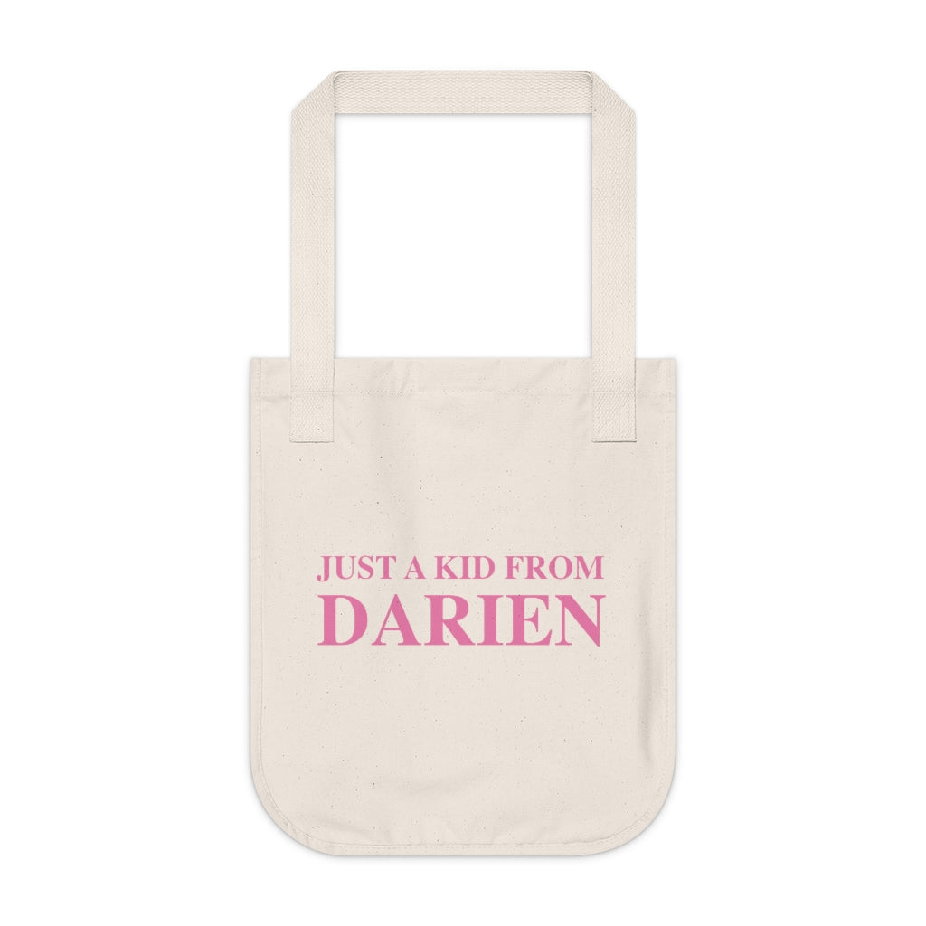 just a kid from darien ct tote bag