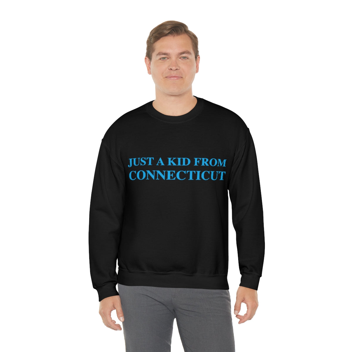 Just a Kid From Connecticut Unisex Heavy Blend™ Crewneck Sweatshirt - Blue Font