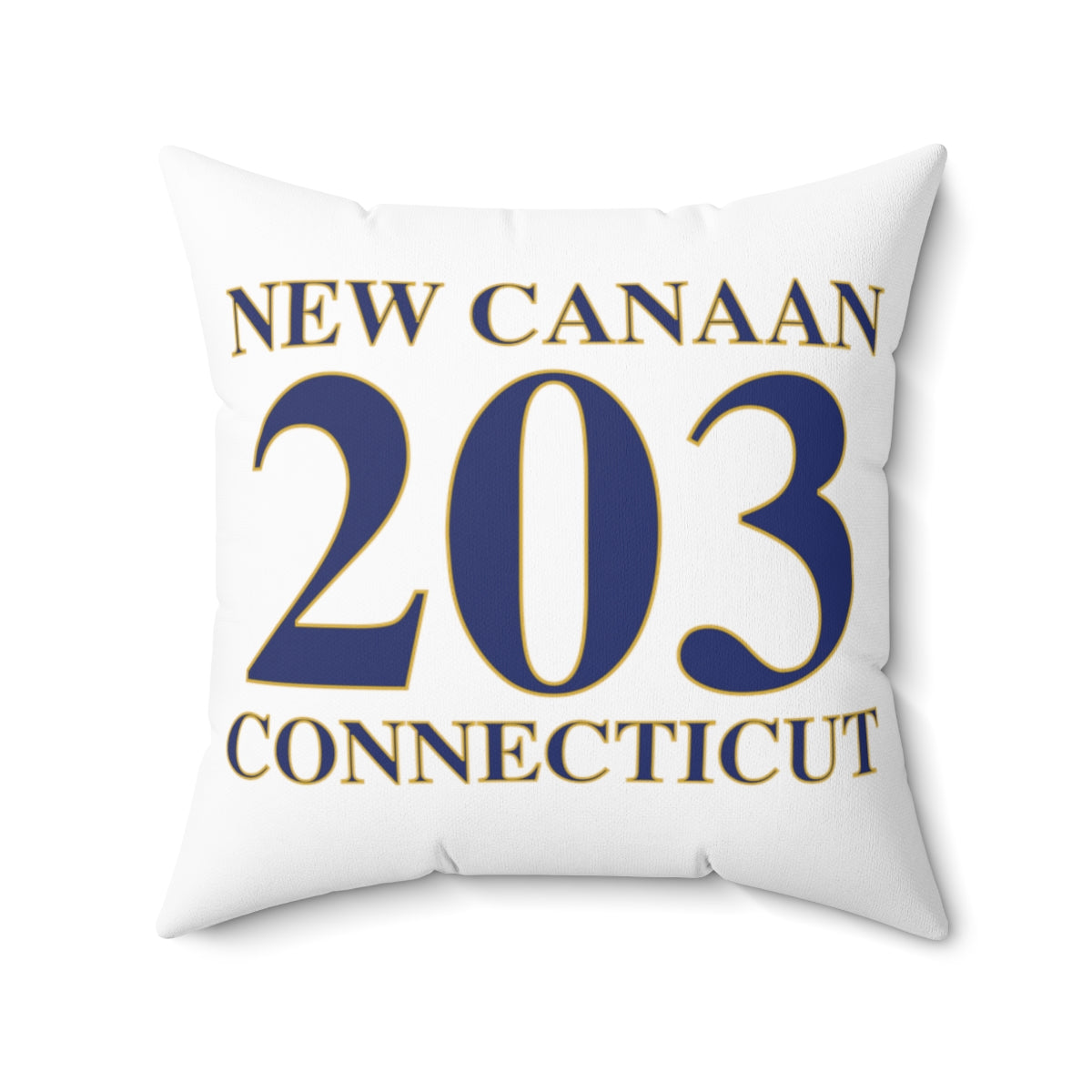 New Canaan 203 Connecticut Spun Polyester Square Pillow  The 203 New Canaan Collection. Show off New Canaan and Connecticut at the same time. Colors were inspired by the Connecticut state flag.   Proceeds help build Finding New Canaan and Finding Connecticut's brand. 