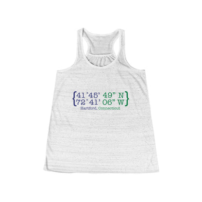  Hartford Coordinates Women's Flowy Racerbank Tank  Proceeds help grow Finding Connecticut's website and brand.   Click here to return to our home page.