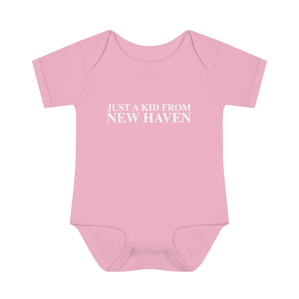 Just a kid from New Haven Infant Baby Rib Bodysuit