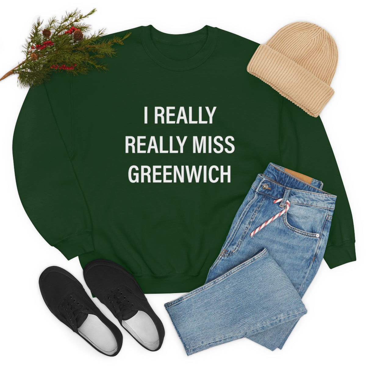 I Really Really Miss Greenwich Unisex Heavy Blend™ Crewneck Sweatshirt- White Print