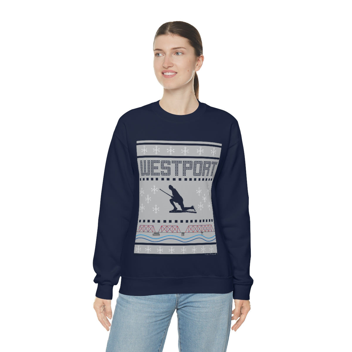 Westport Ugly Holiday Blue / White  Unisex Heavy Blend™ Crewneck Sweatshirt