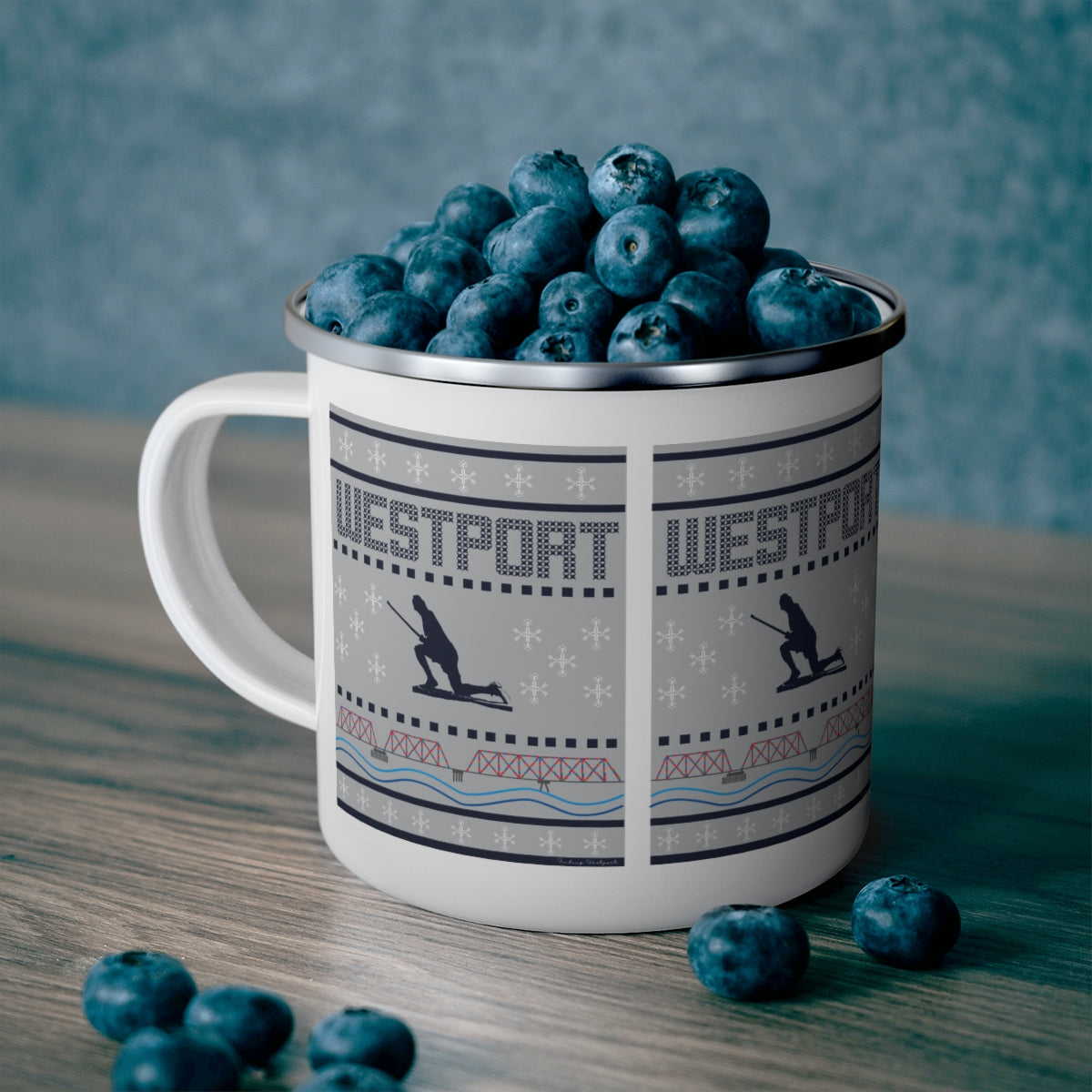 Westport Ugly Holiday Blue / White  Enamel Camping Mug