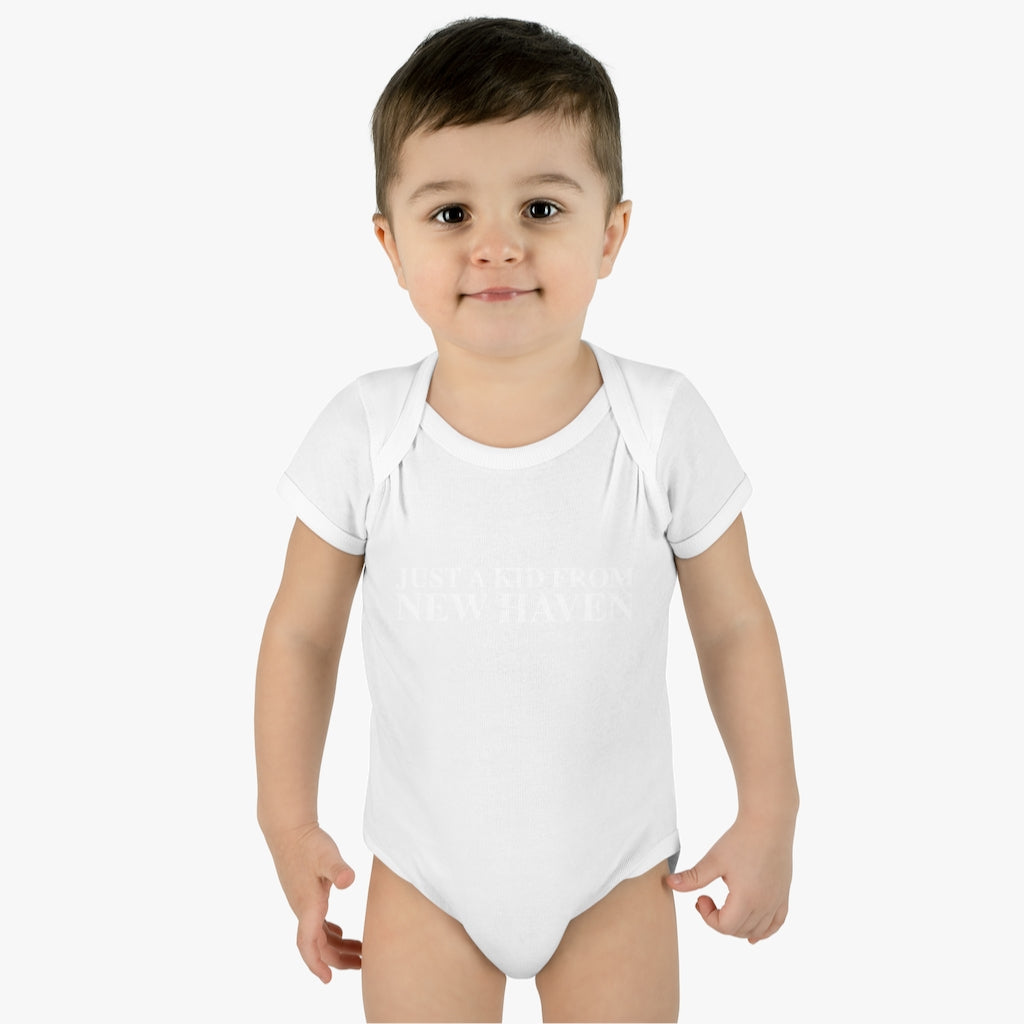 Just a kid from New Haven Infant Baby Rib Bodysuit