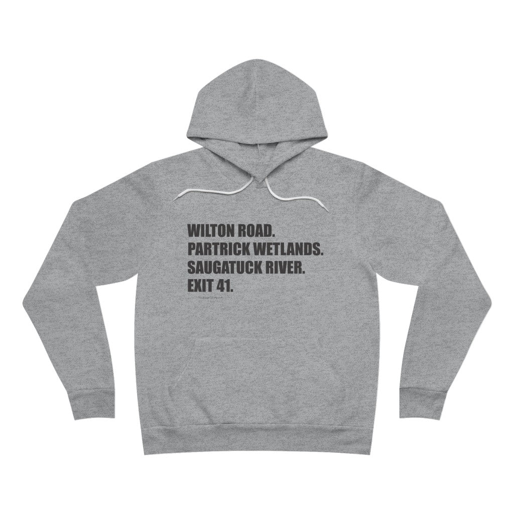 Wilton Road. Partrick Wetlands. Saugatuck River. Exit 41. Unisex Sponge Fleece Pullover Hoodie How do you say Westport without saying Westport? Westport, Connecticut is filled with unique aspects. Each providing different elements that make up the town from historic to modern traditions.   Proceeds of this collection goes to help build Finding Westport and Finding Connecticut's  brands.