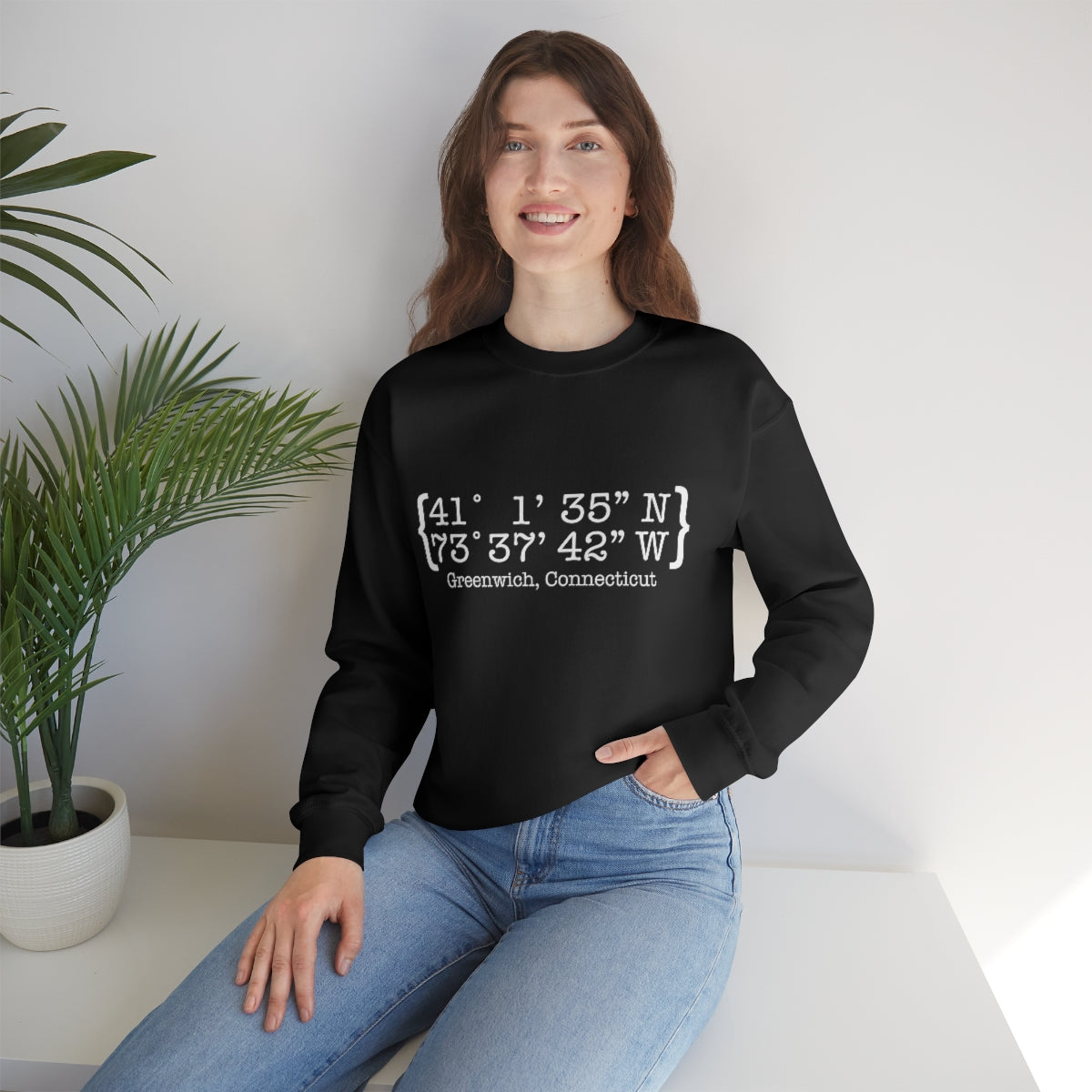 Greenwich Coordinates Unisex Heavy Blend™ Crewneck Sweatshirt - White Print