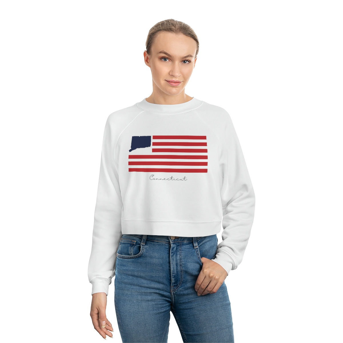 Connecticut Flag Women's Cropped Fleece Pullover