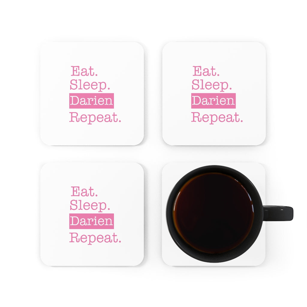 Eat. Sleep. Darien. Repeat. Cork Back Coaster