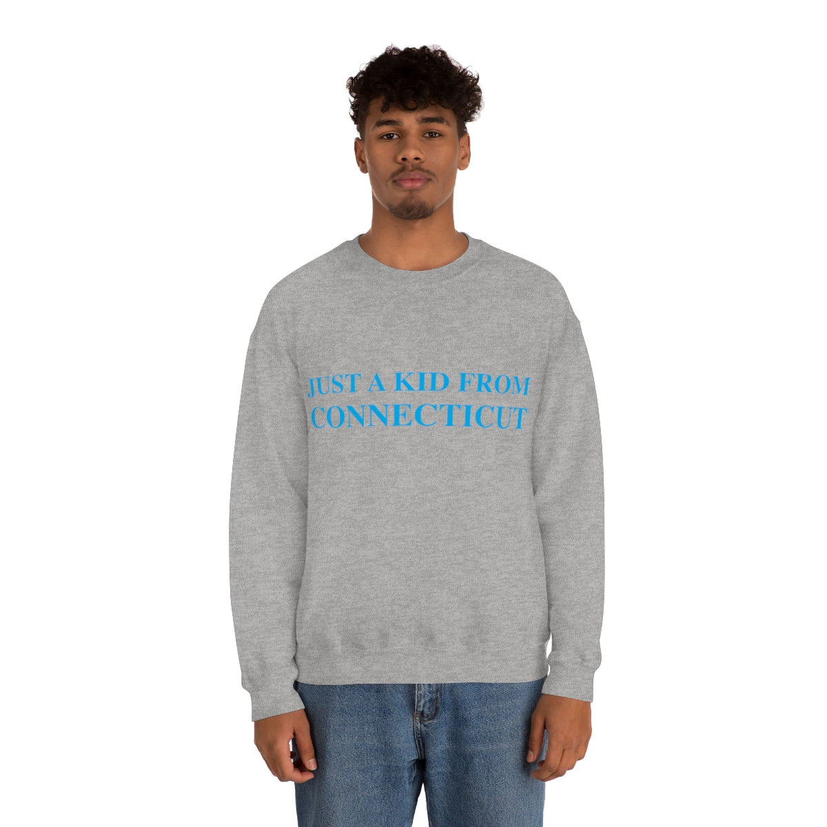 Just a Kid From Connecticut Unisex Heavy Blend™ Crewneck Sweatshirt - Blue Font