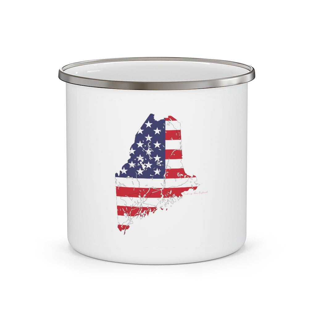 Maine American Flag Enamel Camping Mug