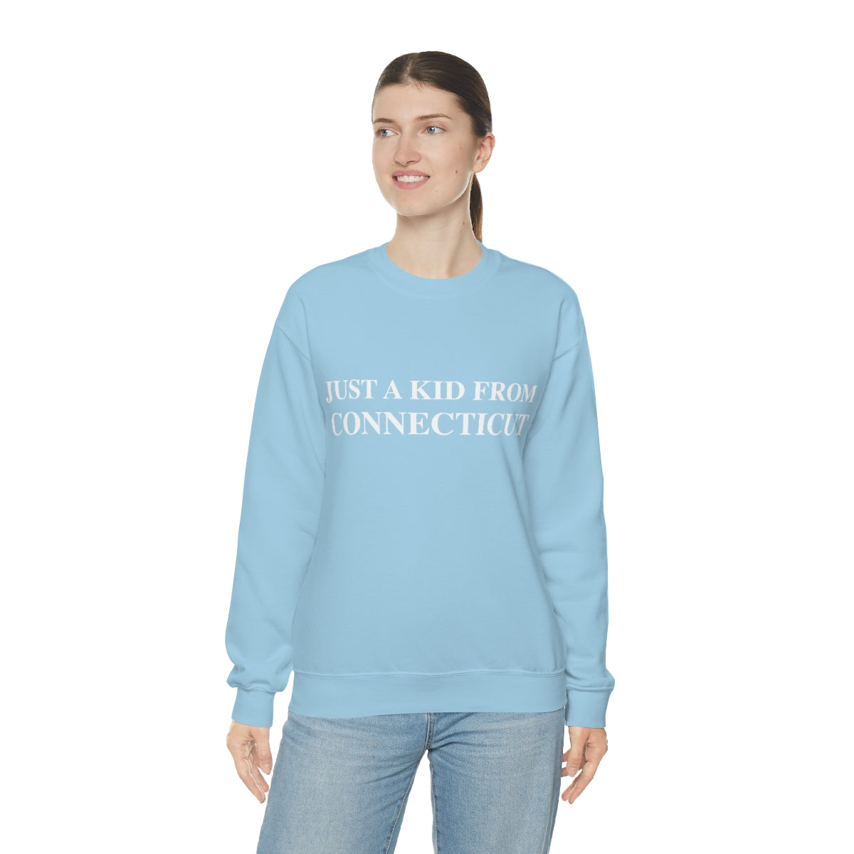 Just a Kid from Connecticut Unisex Heavy Blend™ Crewneck Sweatshirt - White Font