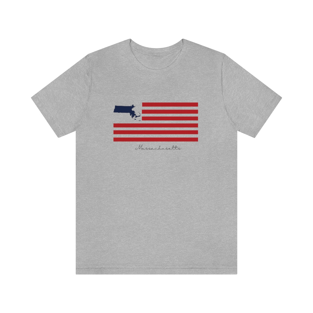 Massachusetts  American Flag collection has tee shirts, mugs, reusable bags, and other apparel and gifts. All proceeds goes to help build the Finding New England brand and get our website up and going. Free shipping on all products. 