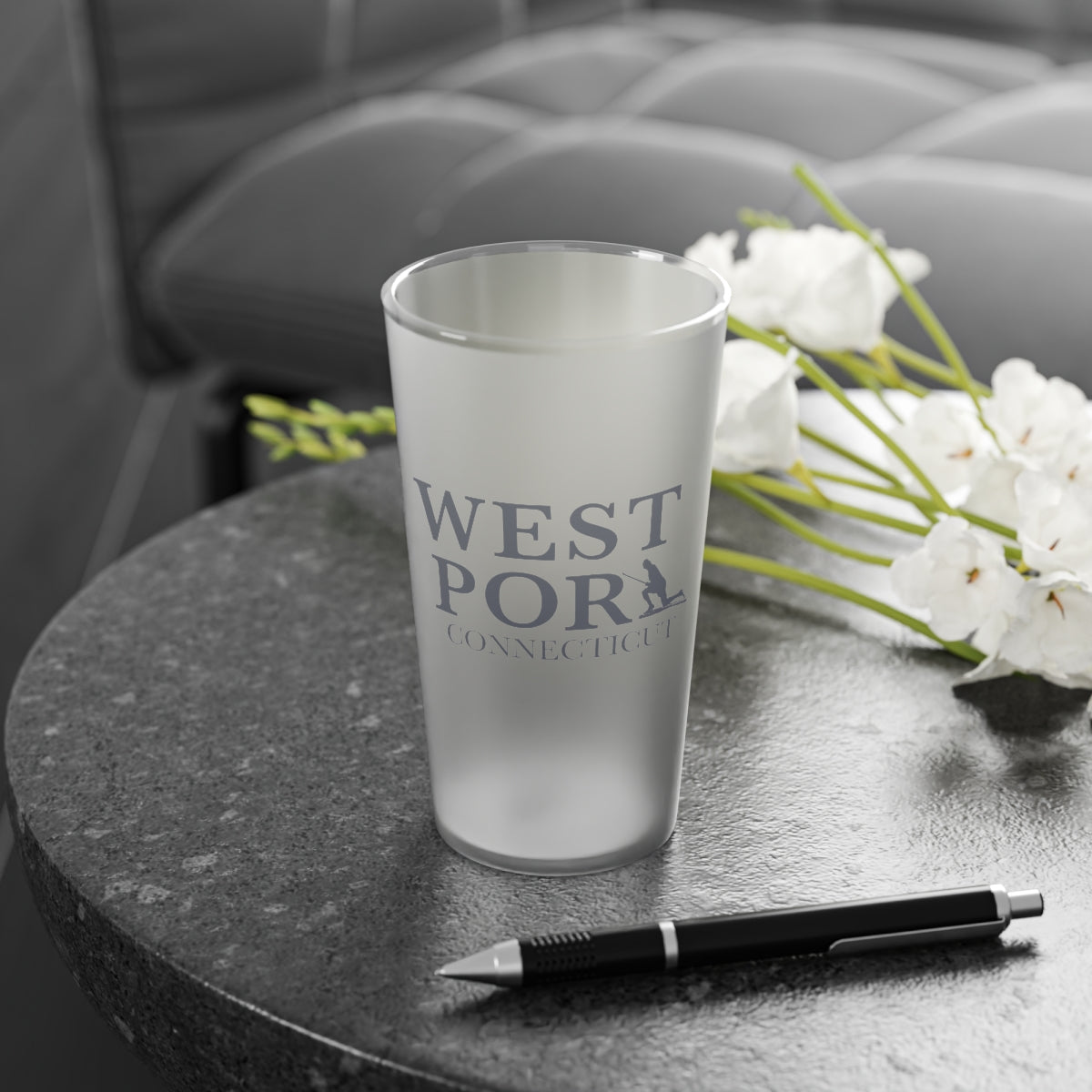  Westport Connecticut  Frosted Pint Glass, 16 oz