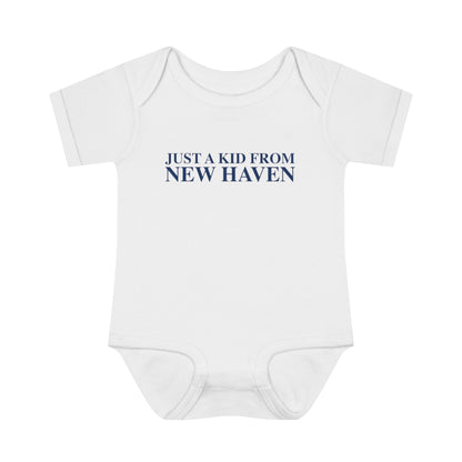 Just a kid from New Haven Infant Baby Rib Bodysuit