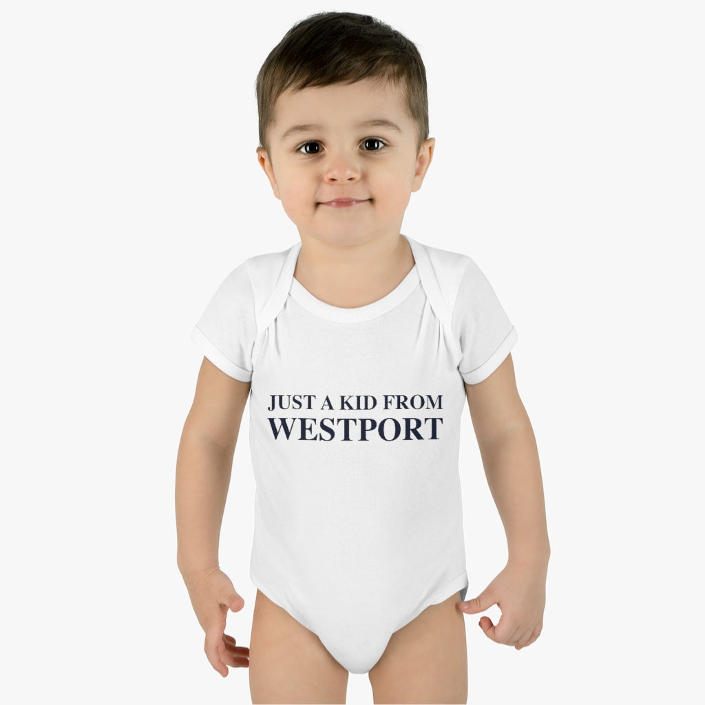 Just a kid from Westport Infant Baby Rib Bodysuit 