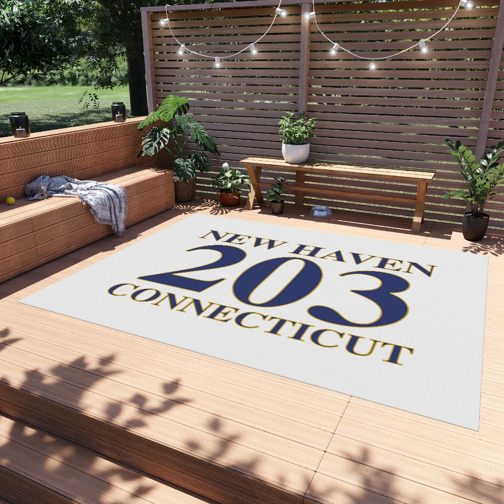 New Haven 203  Connecticut Outdoor Rug New Haven 203 Collection. Inspired by the Connecticut flag and the 203! Show off for your pride for Connecticut and Hartford!   Proceeds of this collection go to help build Finding Connecticut’s website and brand. • Free USA shipping   Click here to go to our home page 