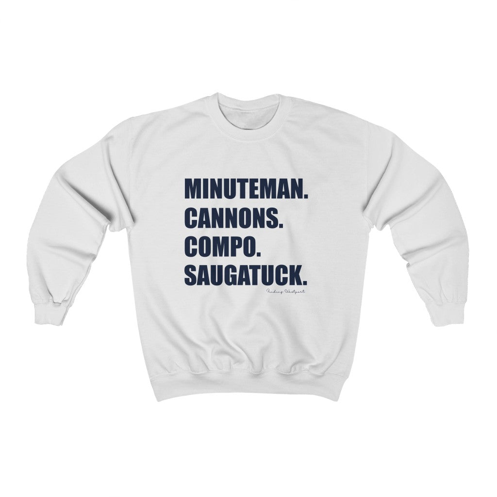 Minuteman. Cannons. Compo. Saugatuck. Unisex Spong Fleece Pullover Hoodie  How do you say Westport without saying Westport? Westport, Connecticut is filled with unique aspects. Each providing different elements that make up the town from historic to modern traditions. Minuteman. Cannons. Compo. Saugatuck. You know its Westport.   Proceeds of this collection goes to help build Finding Westport and Finding Connecticut's  brands. 