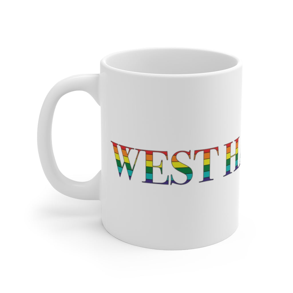 West Hartford Rainbow mug.  West Hartford Connecticut tee shirts, hoodies sweatshirts, mugs, other apparel, home gifts, and souvenirs.  10% of the Proceeds of this collection will be donated to a Connecticut LGBTQ organization. Free USA shipping. 