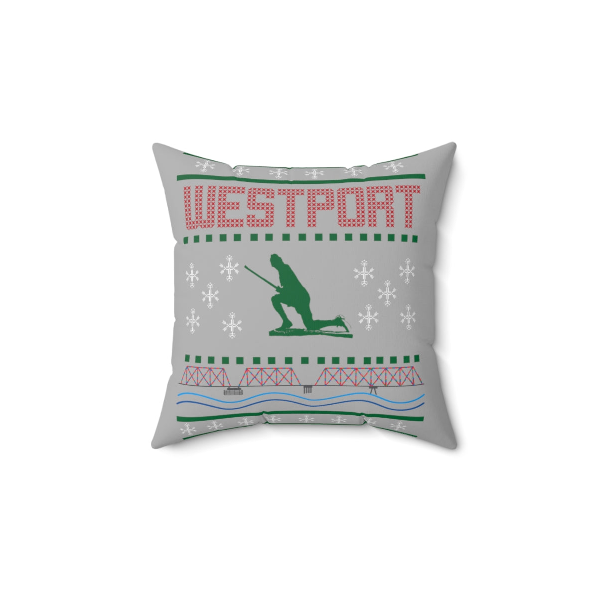 Westport Ugly Holiday Sweater Red / Green Spun Polyester Square Pillow