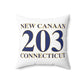 New Canaan 203 Connecticut Spun Polyester Square Pillow  The 203 New Canaan Collection. Show off New Canaan and Connecticut at the same time. Colors were inspired by the Connecticut state flag.   Proceeds help build Finding New Canaan and Finding Connecticut's brand. 