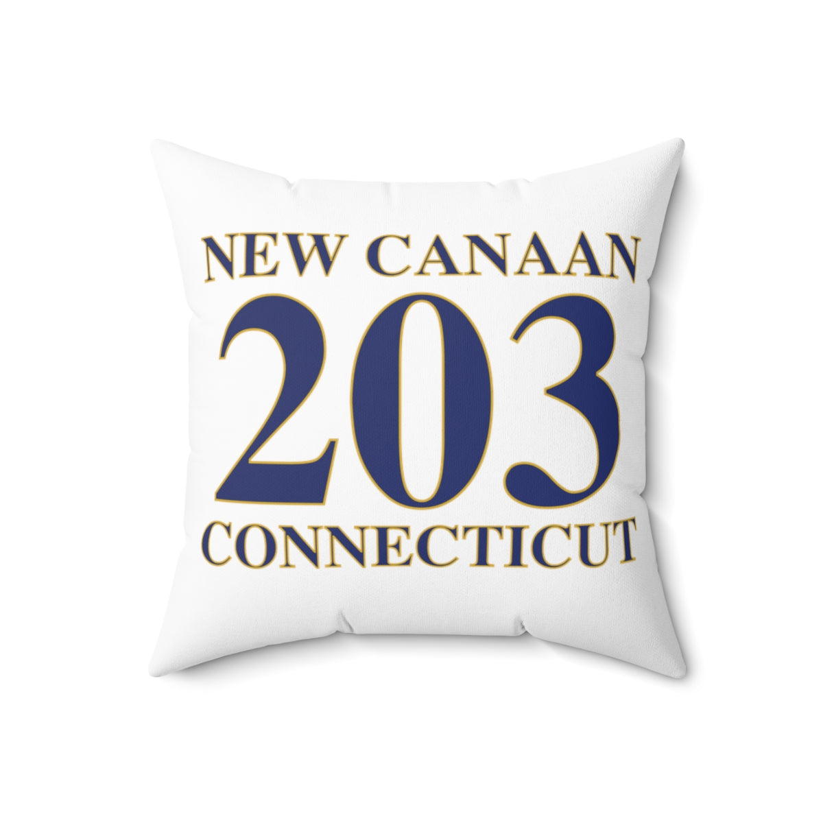 New Canaan 203 Connecticut Spun Polyester Square Pillow  The 203 New Canaan Collection. Show off New Canaan and Connecticut at the same time. Colors were inspired by the Connecticut state flag.   Proceeds help build Finding New Canaan and Finding Connecticut's brand. 