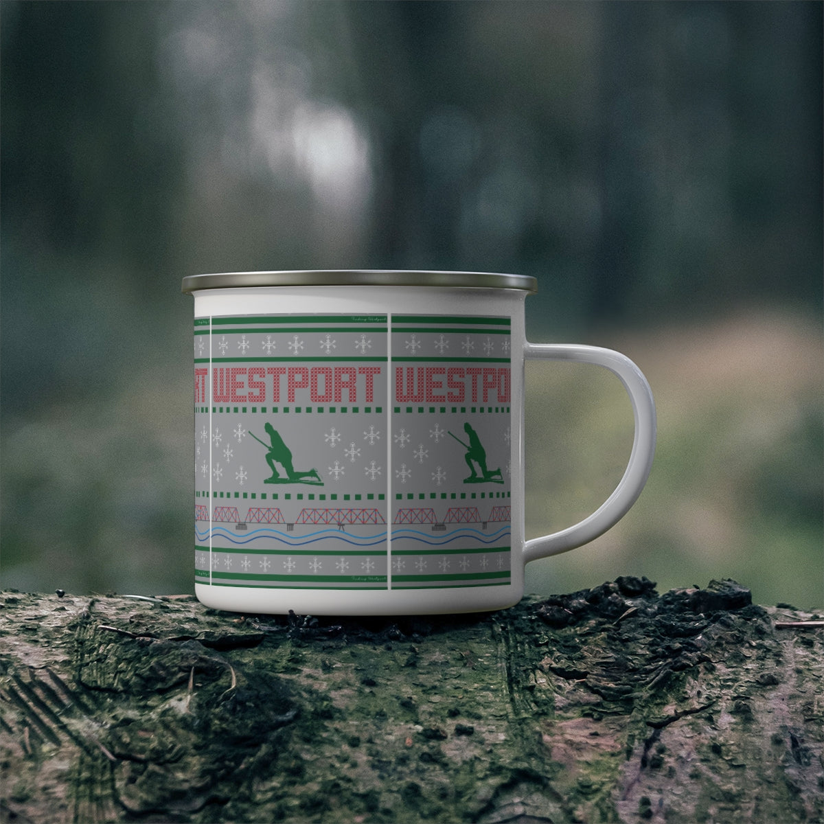 Westport Ugly Holiday Green & Red Enamel Camping Mug