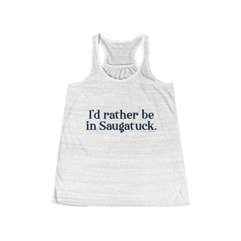 I'd rather be in Saugatuck. Women's Flowy Racerback Tank