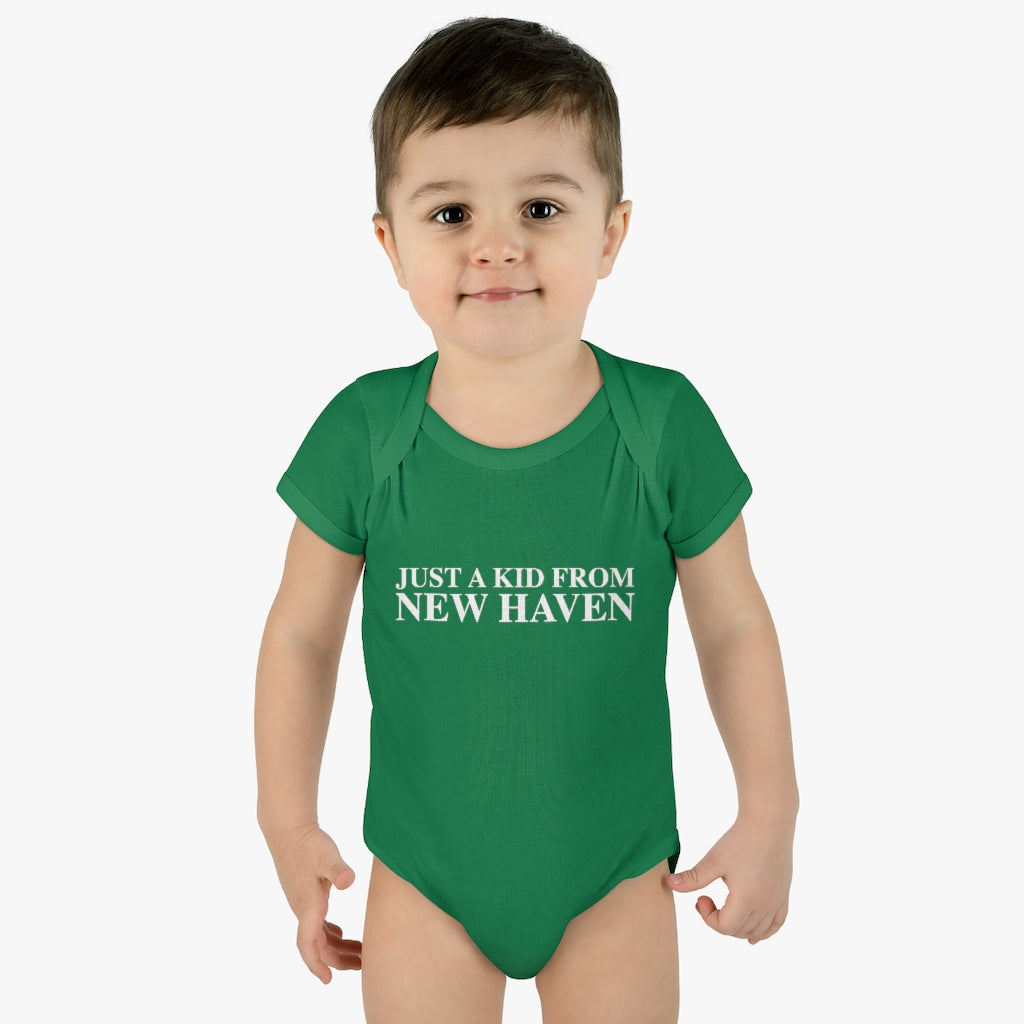 Just a kid from New Haven Infant Baby Rib Bodysuit