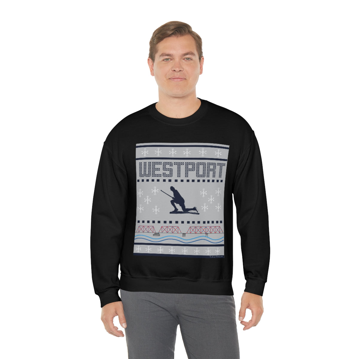 Westport Ugly Holiday Blue / White  Unisex Heavy Blend™ Crewneck Sweatshirt