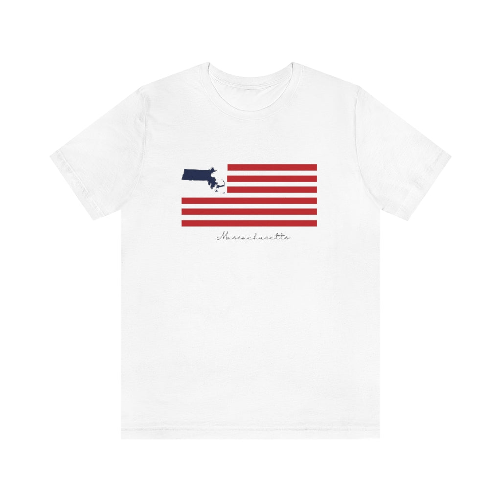 Massachusetts  American Flag collection has tee shirts, mugs, reusable bags, and other apparel and gifts. All proceeds goes to help build the Finding New England brand and get our website up and going. Free shipping on all products. 