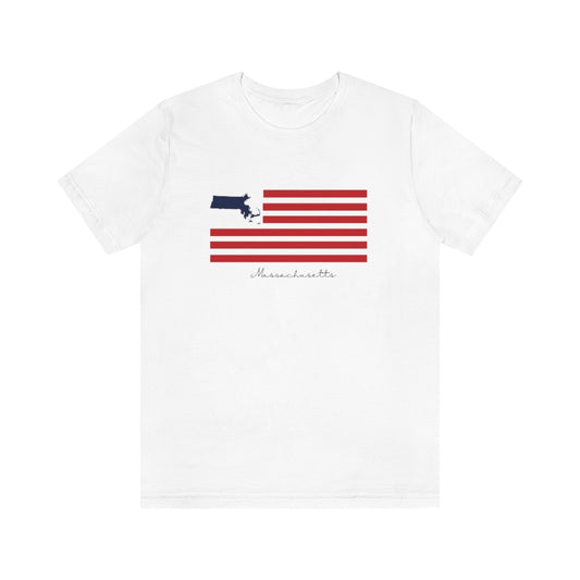 Massachusetts  American Flag collection has tee shirts, mugs, reusable bags, and other apparel and gifts. All proceeds goes to help build the Finding New England brand and get our website up and going. Free shipping on all products. 