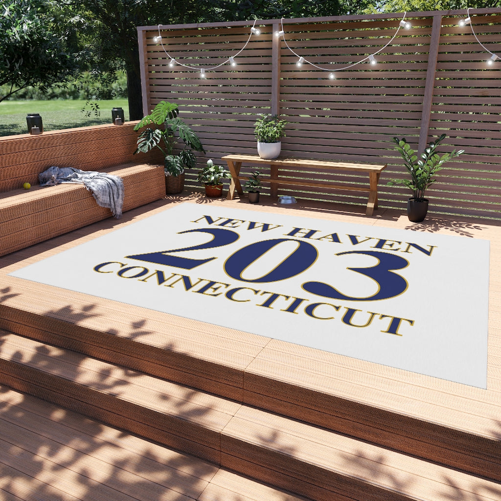 New Haven 203  Connecticut Outdoor Rug New Haven 203 Collection. Inspired by the Connecticut flag and the 203! Show off for your pride for Connecticut and Hartford!   Proceeds of this collection go to help build Finding Connecticut’s website and brand. • Free USA shipping   Click here to go to our home page 