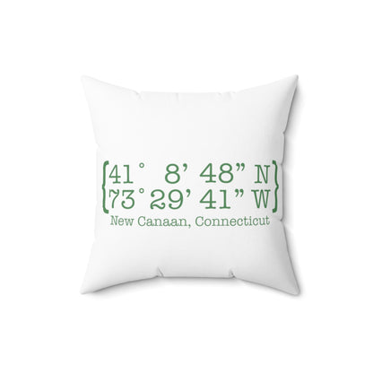 New Canaan Coordinates Spun Polyester Square Pillow  Does New Canaan, Connecticut always have a special place in your heart. The Coordinates collection marks the spot for the special place you have ties to.   Proceeds helps grow Finding New Canaan and Finding Connecticut's brand grow. 