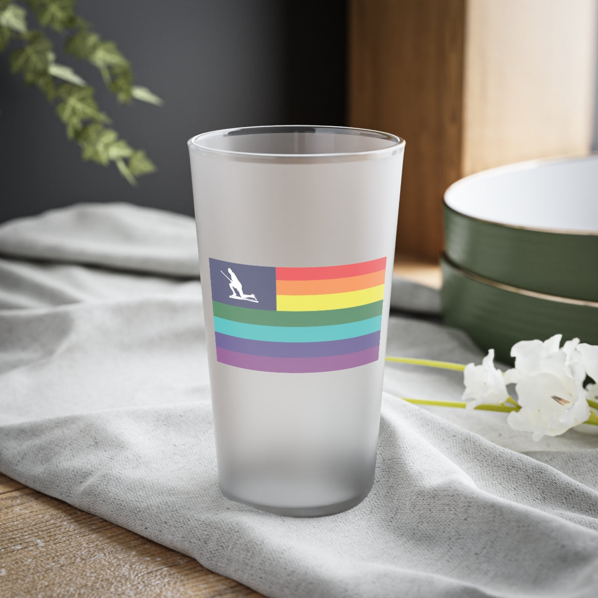 Minuteman Pride Flag Frosted Pint Glass, 16oz