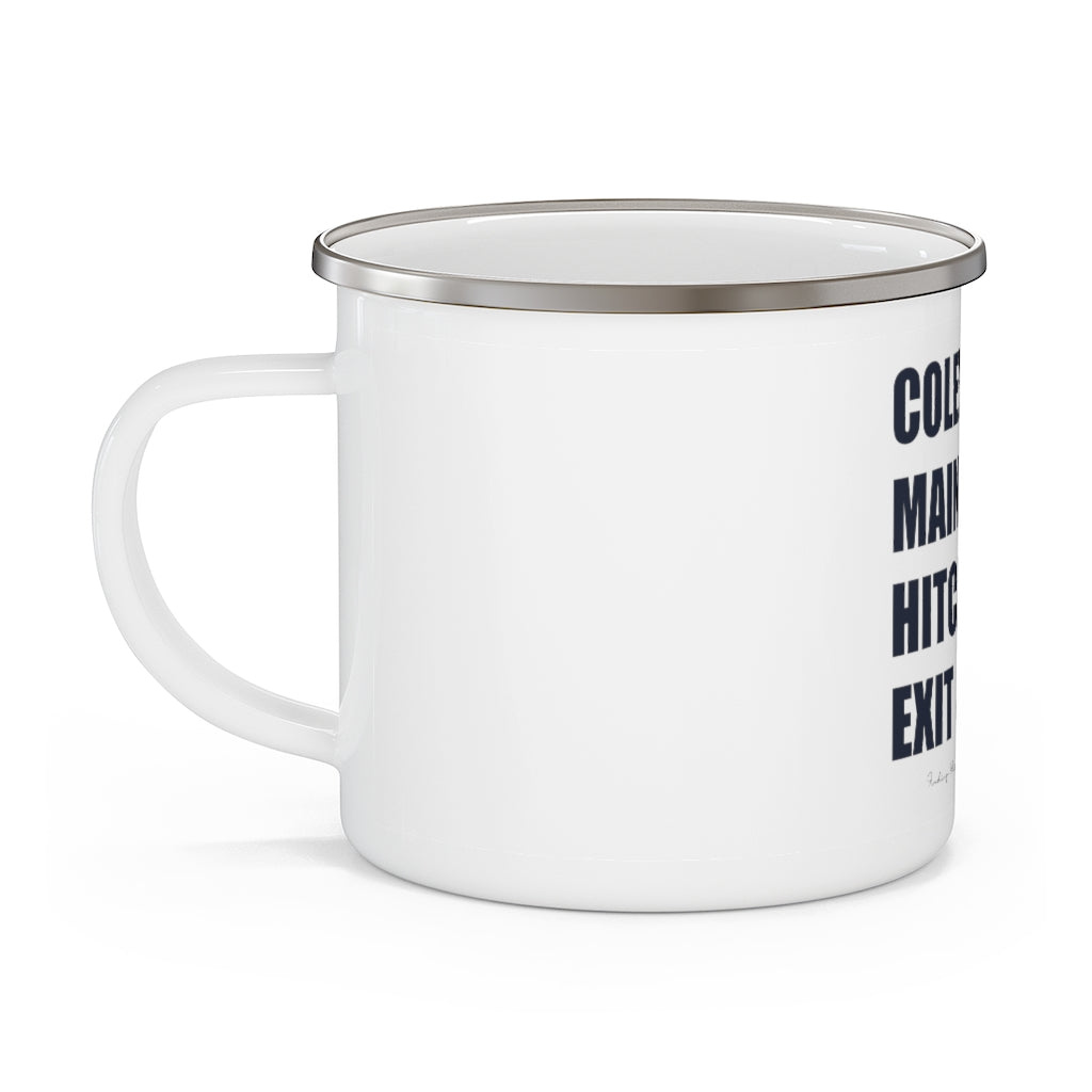 Coleytown. Main Street. Hitchcock Park. Exit 42. Enamel Camping Mug  How do you say Westport without saying Westport? Westport, Connecticut is filled with unique aspects. Each providing different elements that make up the town from historic to modern traditions.   Proceeds of this collection goes to help build Finding Westport and Finding Connecticut's  brands. 