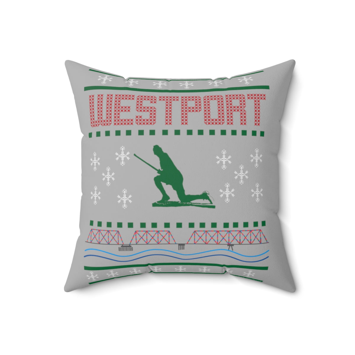 Westport Ugly Holiday Sweater Red / Green Spun Polyester Square Pillow