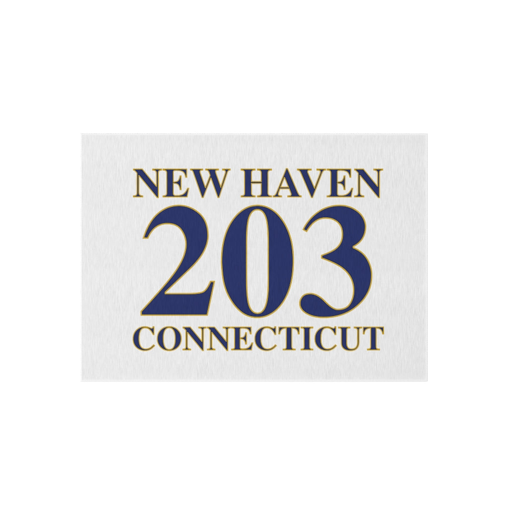 New Haven 203  Connecticut Outdoor Rug New Haven 203 Collection. Inspired by the Connecticut flag and the 203! Show off for your pride for Connecticut and Hartford!   Proceeds of this collection go to help build Finding Connecticut’s website and brand. • Free USA shipping   Click here to go to our home page 