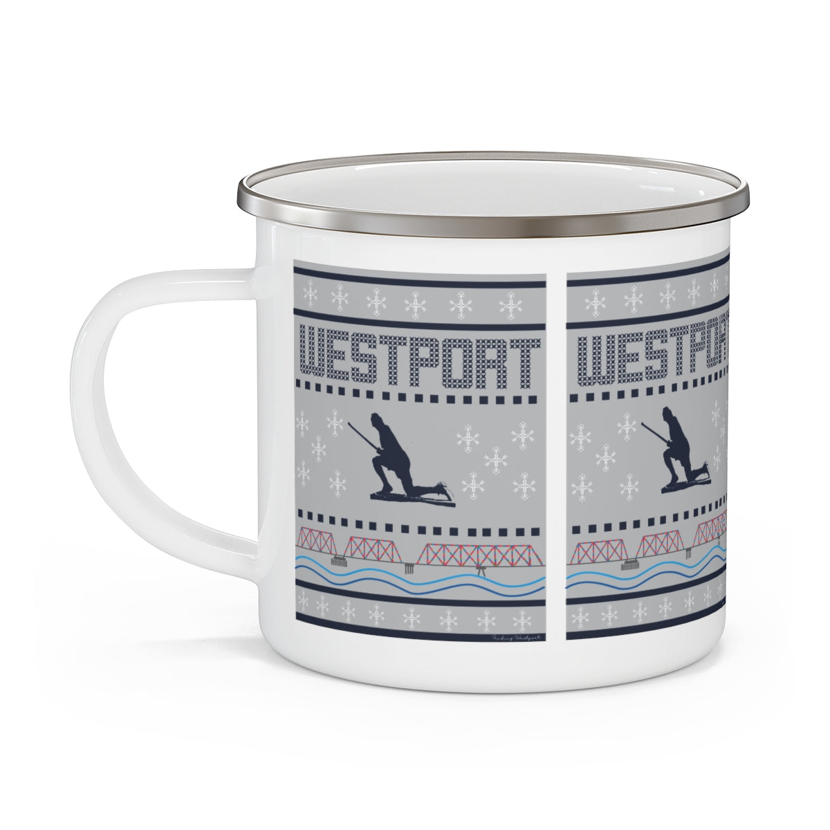 Westport Ugly Holiday Blue / White  Enamel Camping Mug