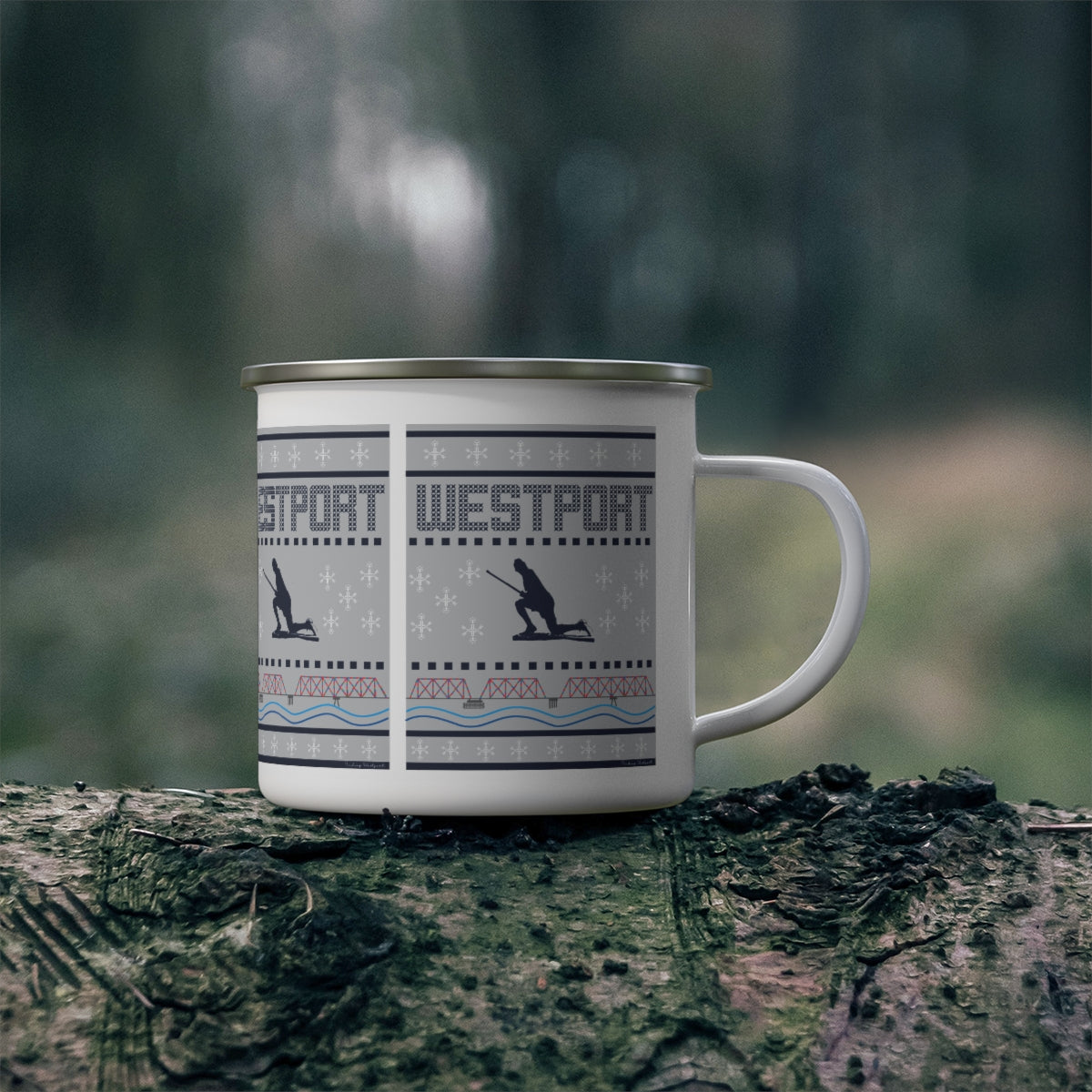 Westport Ugly Holiday Blue / White  Enamel Camping Mug