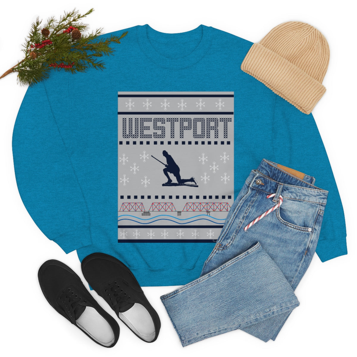 Westport Ugly Holiday Blue / White  Unisex Heavy Blend™ Crewneck Sweatshirt